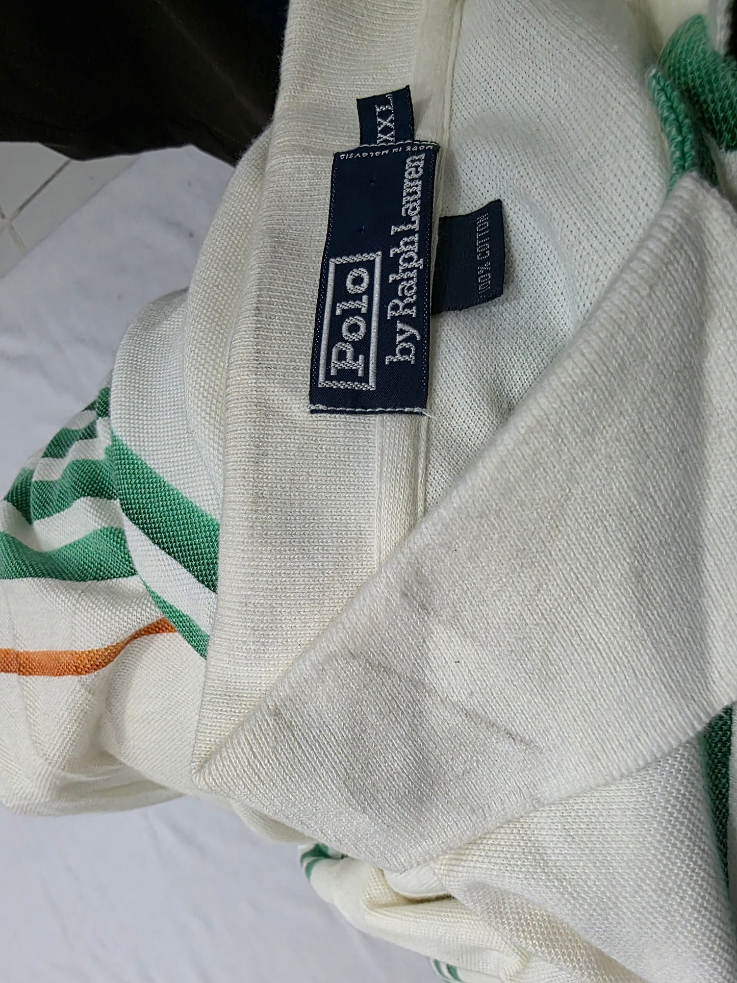 Playera Polo Ralph Lauren 2xl Blanco Lineas Verde (Usado)