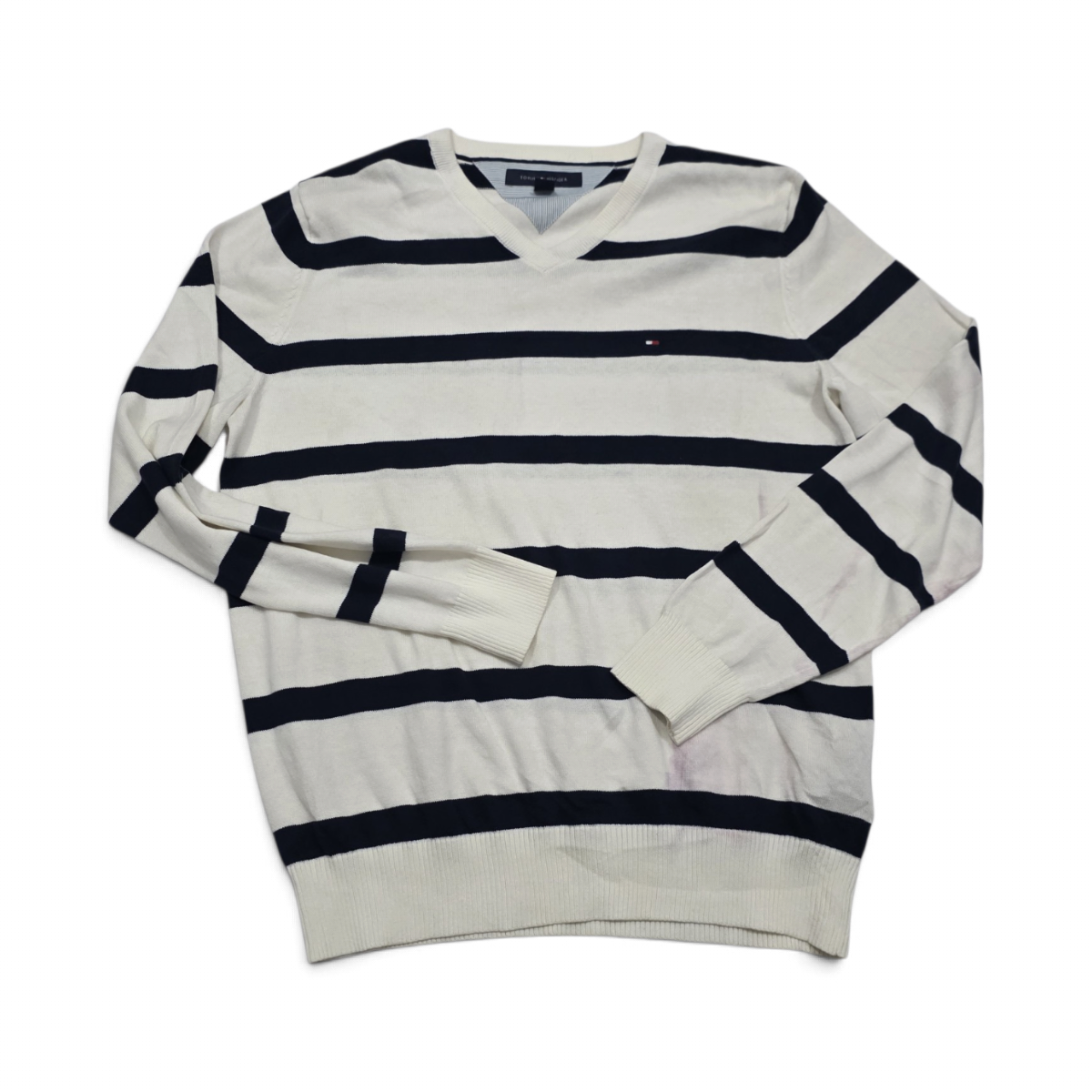 Sueter Tommy Hilfiger Mediana M Blanco Y Azul Lineas (Usado)