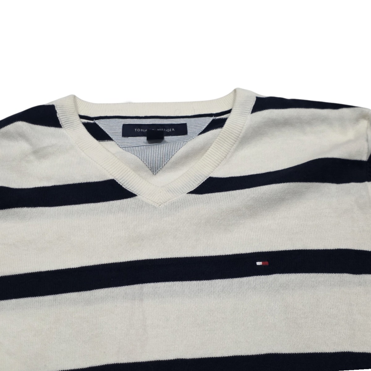 Sueter Tommy Hilfiger Mediana M Blanco Y Azul Lineas (Usado)