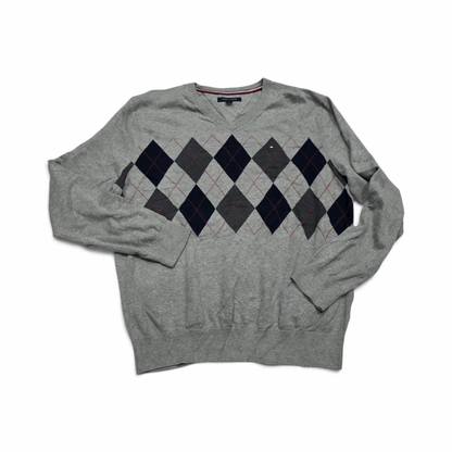 Sueter Tommy Hilfiger Grande L Gris Figuras Cuello V