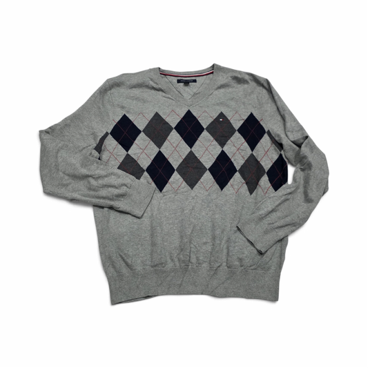 Sueter Tommy Hilfiger Grande L Gris Figuras Cuello V