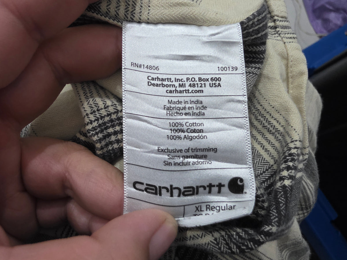 Camisa Carhartt Xgrande Xl Franela Cuadro Beige Y Gris