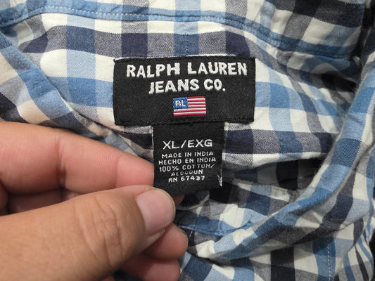 Camisa Ralph Lauren Xgrande Xl Azul, Negro Y Blanco Cuadro
