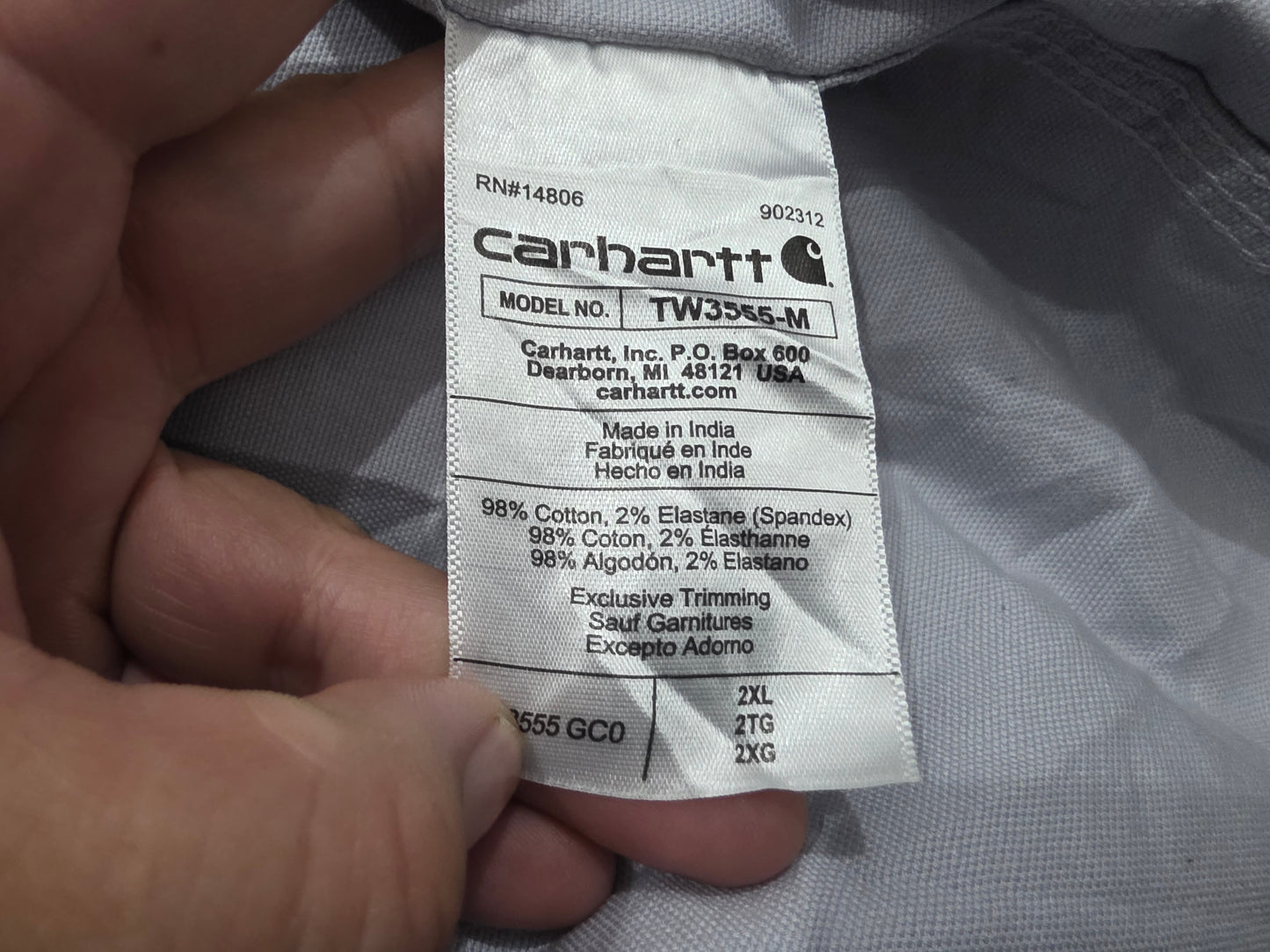 Camisa Carhartt 2xl Relaxed Fit Gris Manga Corta