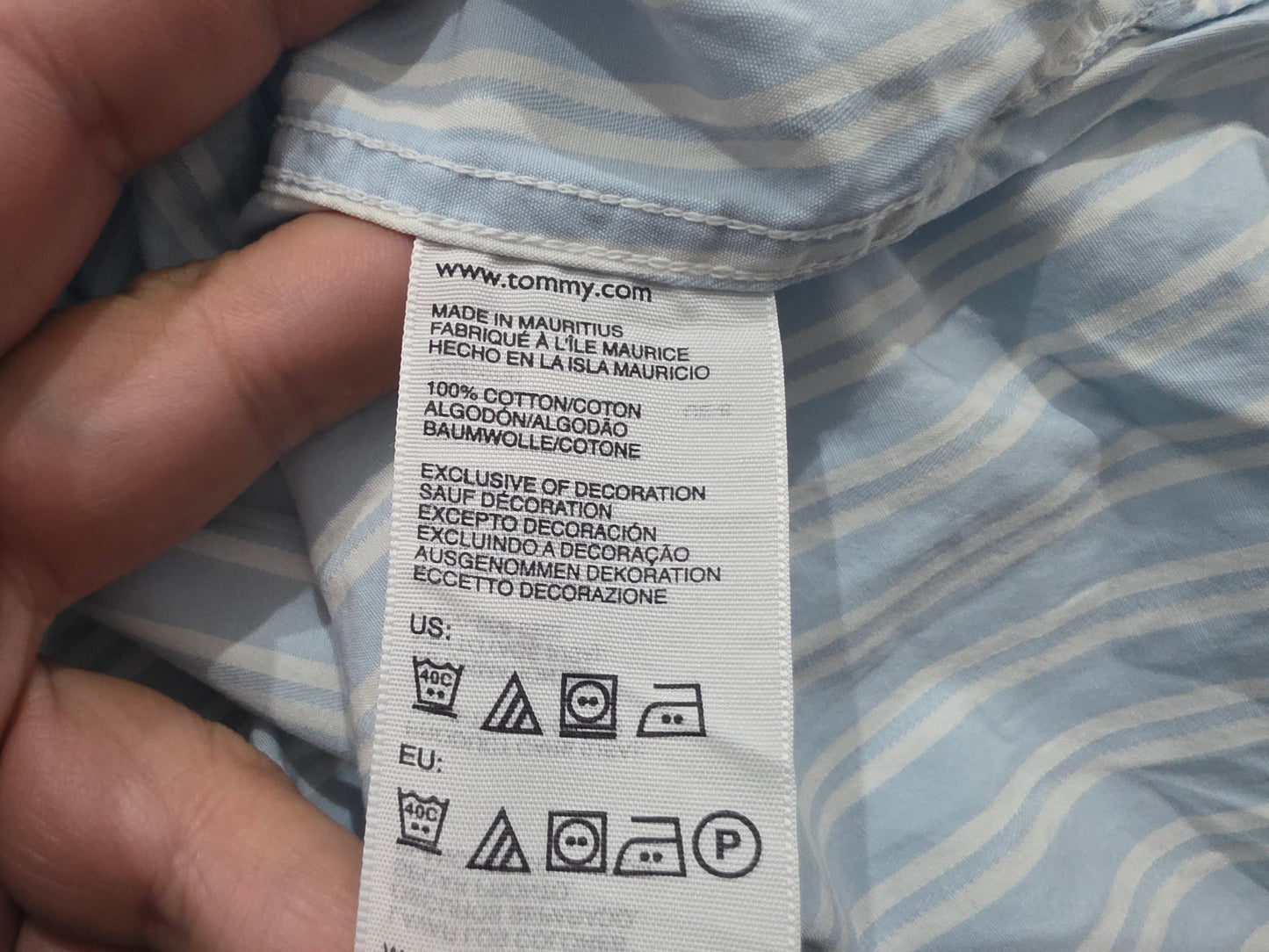Camisa Tommy Hilfiger Xxl Azul Claro Y Blanco Lineas