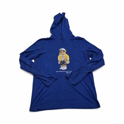 Playera Ralph Lauren Chico S Azul Oso Manga Larrga Con Gorro