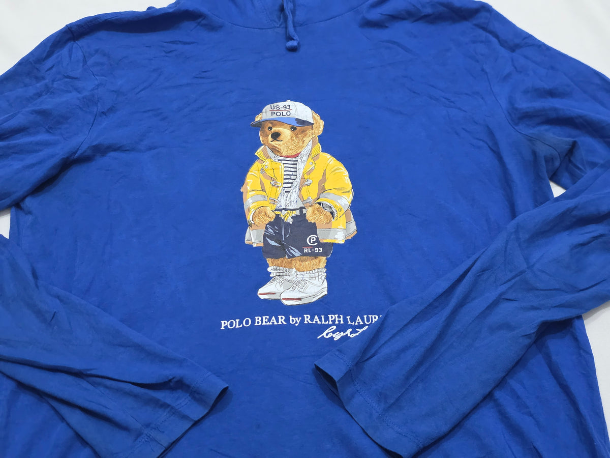 Playera Ralph Lauren Chico S Azul Oso Manga Larrga Con Gorro