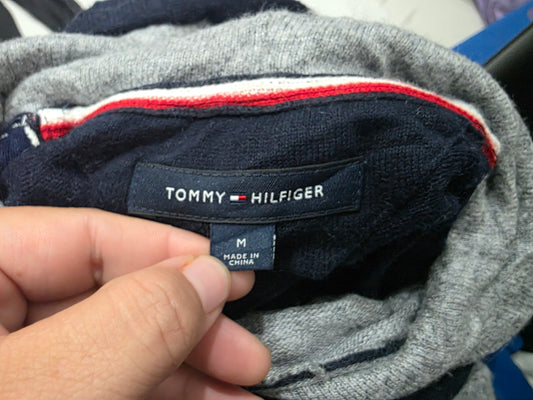 Sudadera Tommy Hilfiger Mediana M Gris Y Azul Con Gorro
