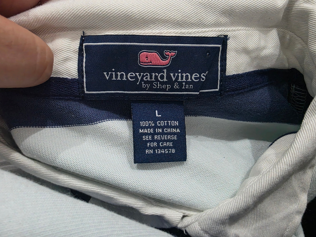 Playera Vineyard Vines Grande L Polo Blanco Y Azul Manga Lar