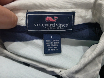 Playera Vineyard Vines Grande L Polo Blanco Y Azul Manga Lar