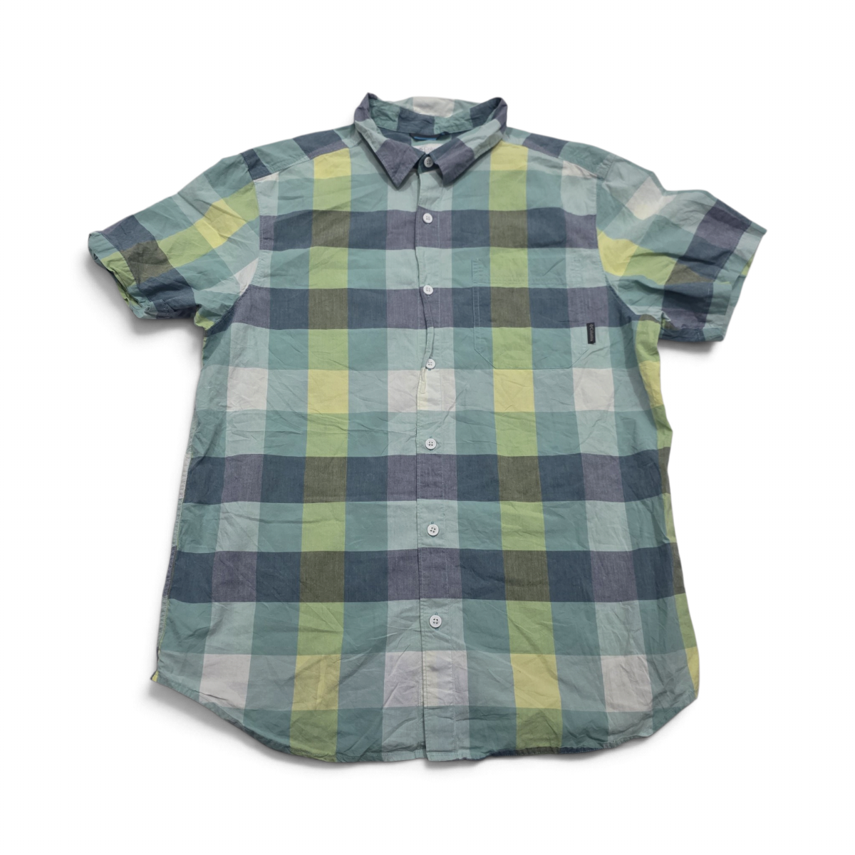 Camisa Columbia Grande L Cuadro Verde Manga Corta