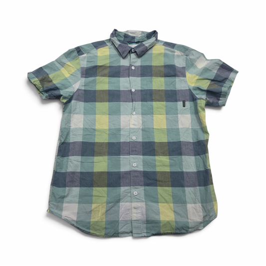 Camisa Columbia Grande L Cuadro Verde Manga Corta