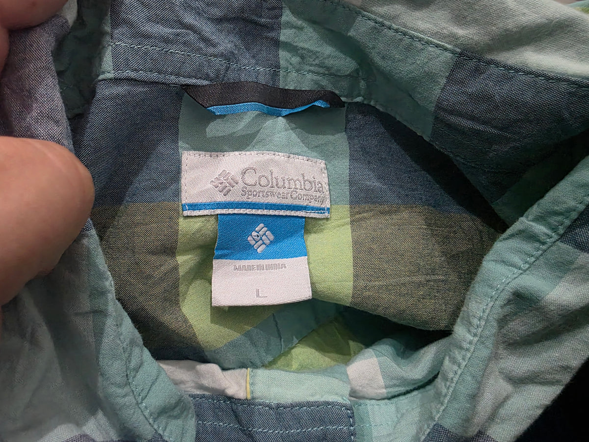 Camisa Columbia Grande L Cuadro Verde Manga Corta