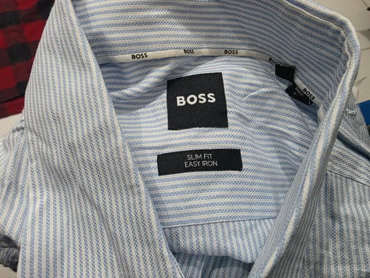 Camisa Hugo Boss Grande L Slim Fit Lineas Azul Claro