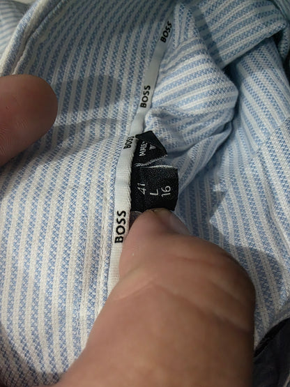 Camisa Hugo Boss Grande L Slim Fit Lineas Azul Claro