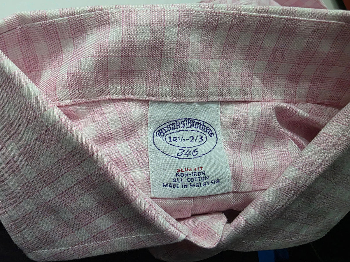 Camisa Brooks Brothers 14 1/2 2/3 Cuadro Rosa