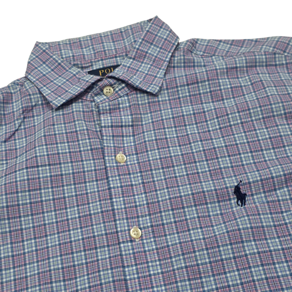 Camisa Ralph Lauren Mediana M Cuadro Azul Y Rosa Stretch