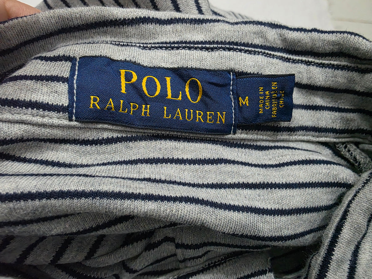 Playera Ralph Lauren Mediana M Gris Y Azul Lineas