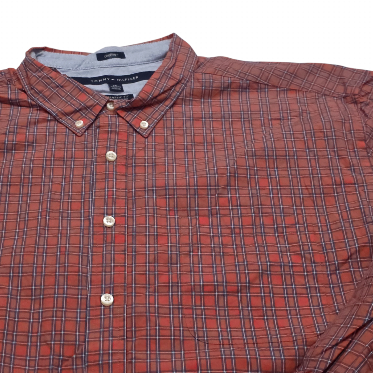Camisa Tommy Hilfiger Xxl Classic Fit Cuadro Naranja