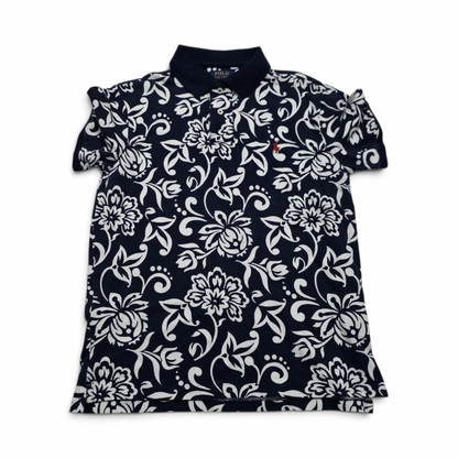 Playera Polo Ralph Lauren Mediana M Azul Y Blanco Flores (Usado)