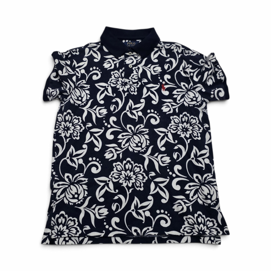 Playera Polo Ralph Lauren Mediana M Azul Y Blanco Flores (Usado)