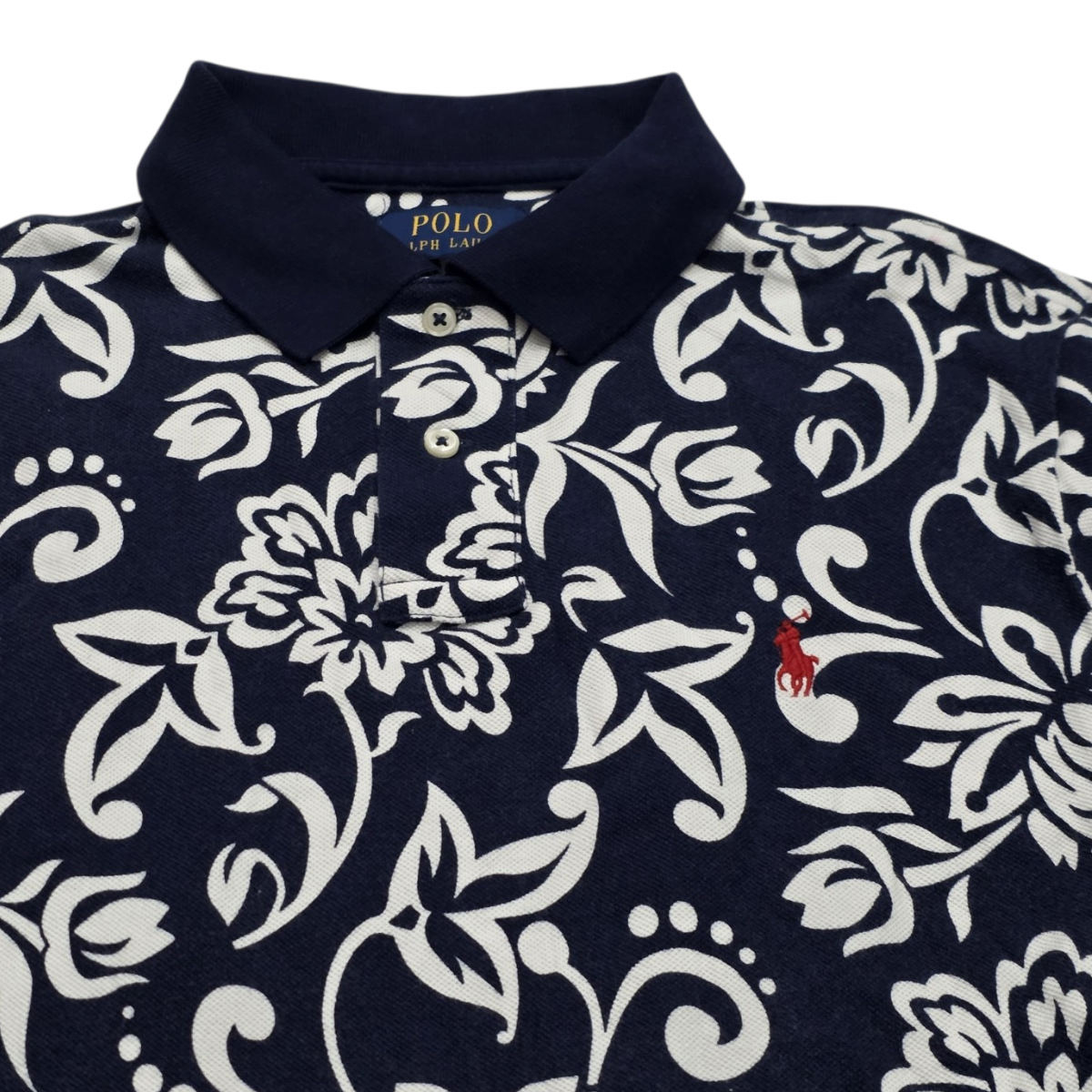 Playera Polo Ralph Lauren Mediana M Azul Y Blanco Flores (Usado)