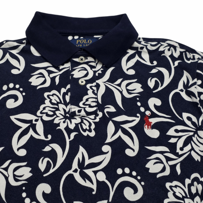 Playera Polo Ralph Lauren Mediana M Azul Y Blanco Flores (Usado)
