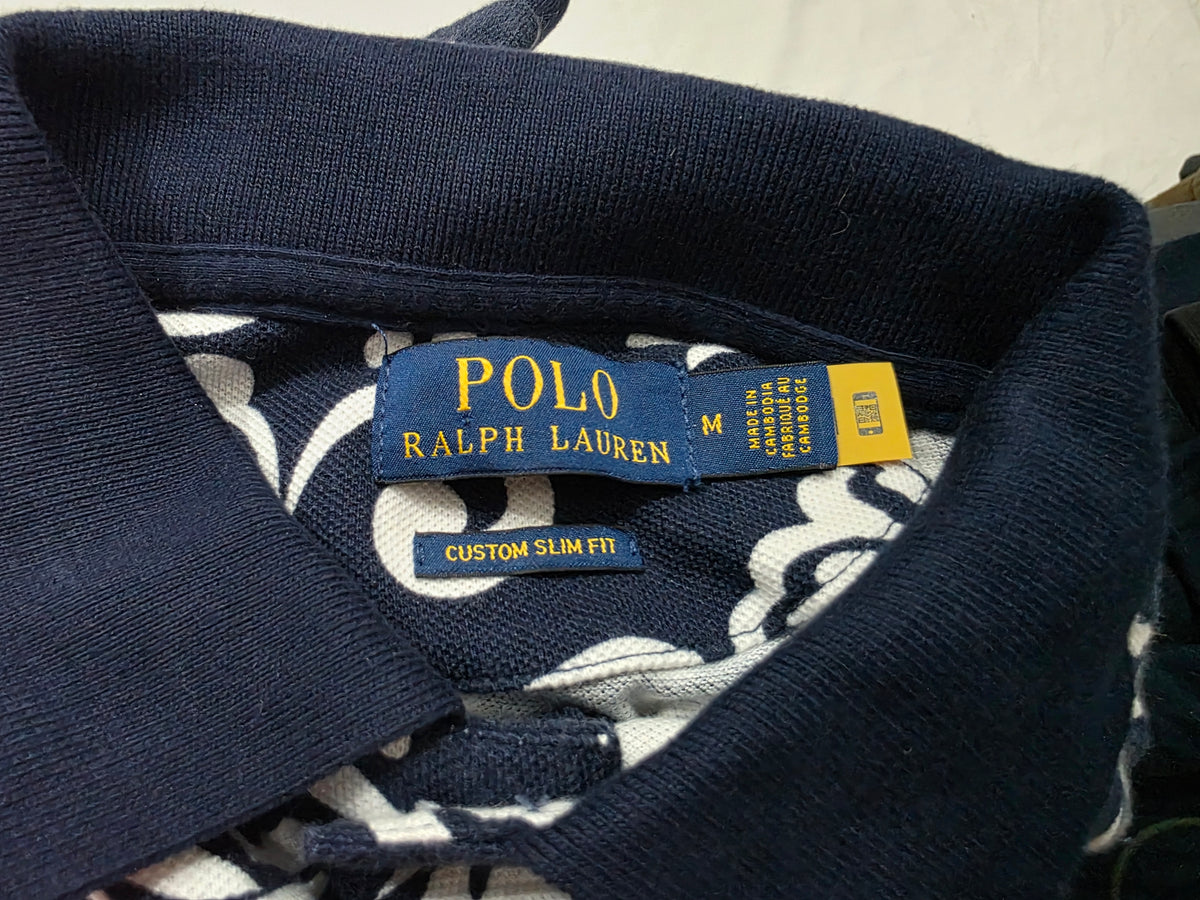 Playera Polo Ralph Lauren Mediana M Azul Y Blanco Flores (Usado)