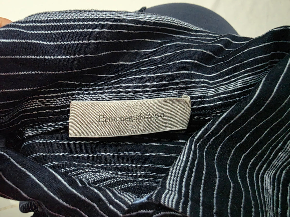 Playera Zegna Polo Grande L Azul Lineas (Usado)