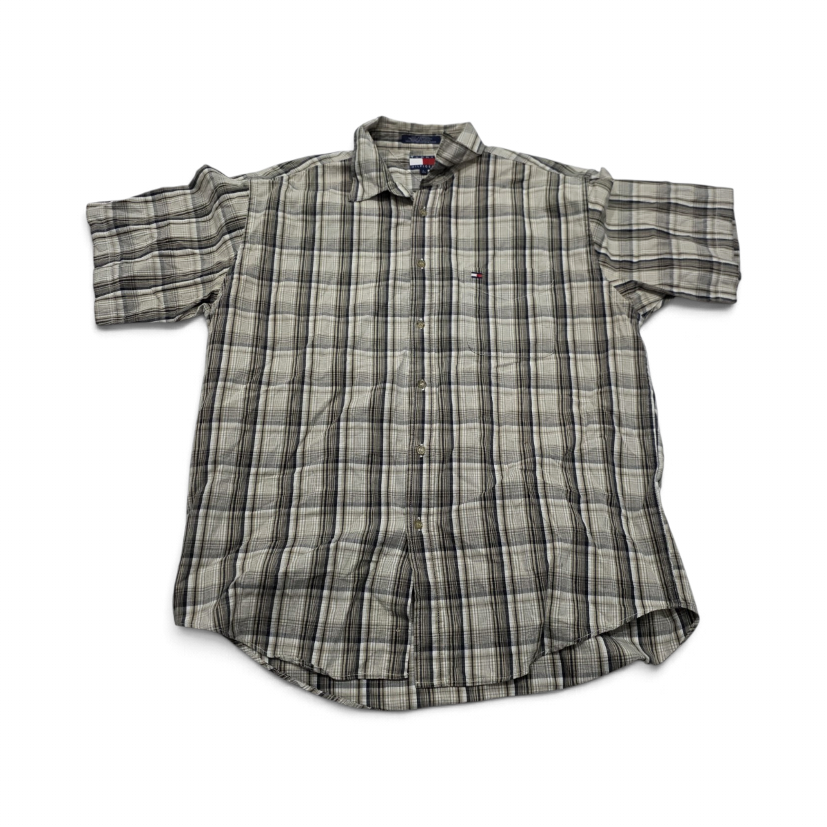 Camisa Tommy Hilfiger Grande L Cuadro Cafe Manga Corta (Usado)