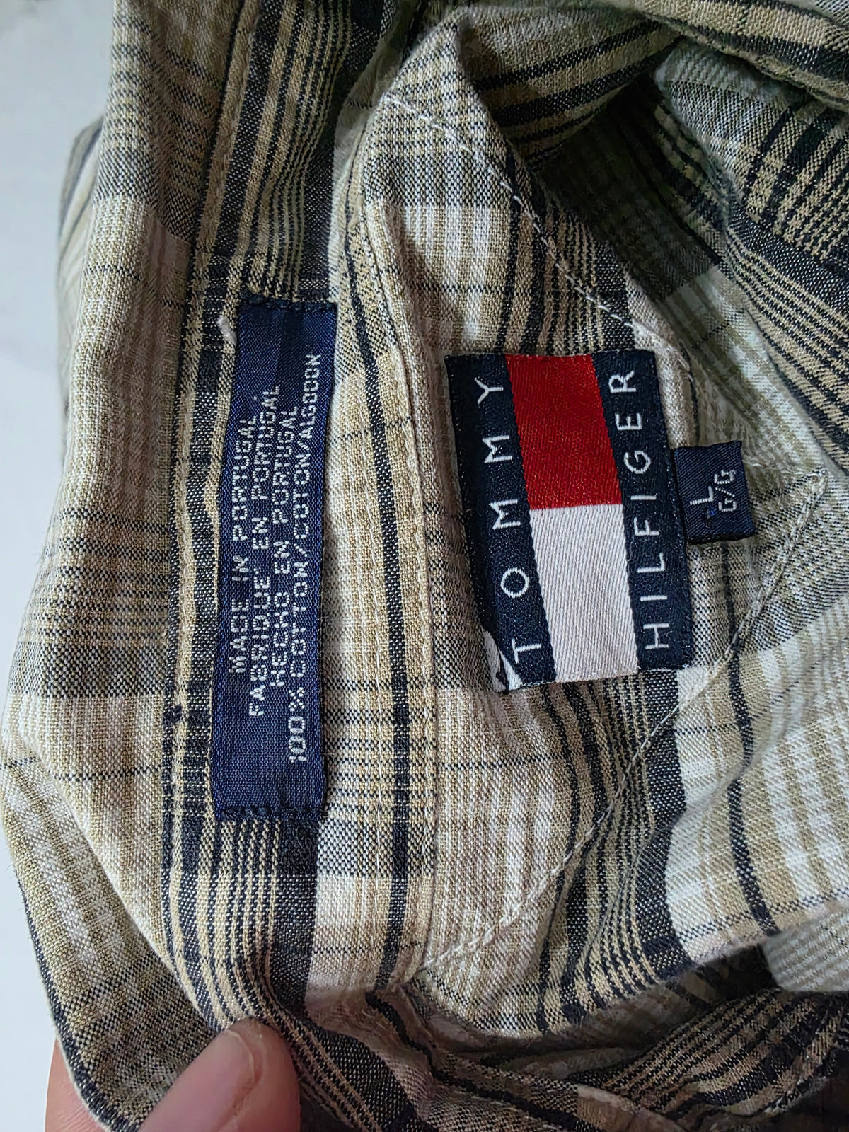Camisa Tommy Hilfiger Grande L Cuadro Cafe Manga Corta (Usado)