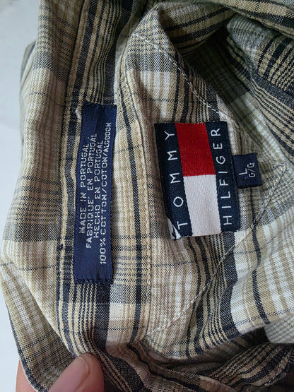 Camisa Tommy Hilfiger Grande L Cuadro Cafe Manga Corta (Usado)