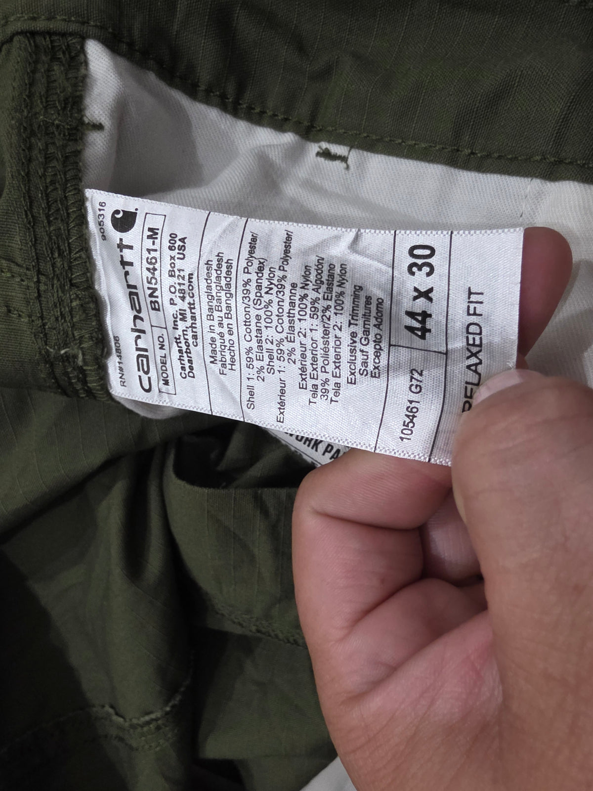 Pantalon Carhartt 44x30 Relaxed Fit Verde (Usado)