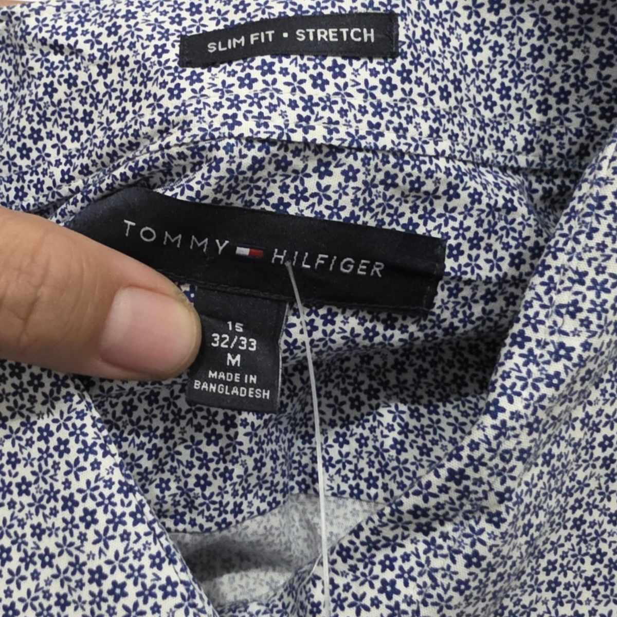 Camisa Tommy Hilfiger Mediana 15 32-33 Slimfit Blanca Flores (Usado)
