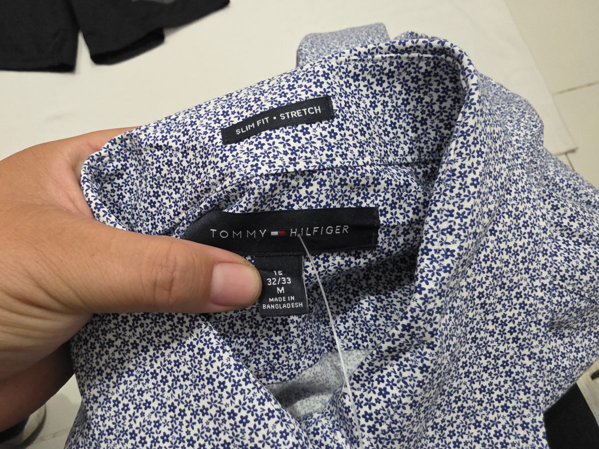 Camisa Tommy Hilfiger Mediana 15 32-33 Slimfit Blanca Flores (Usado)