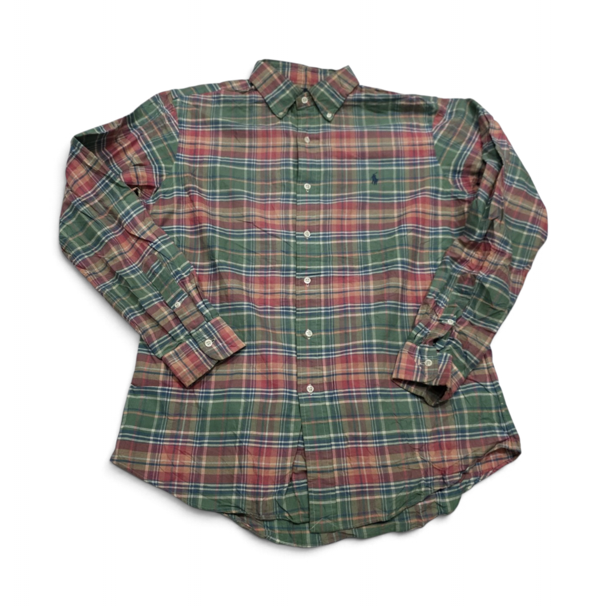 Camisa Ralph Lauren Mediana M Customfit Cuadro Verde Y Azul (Usado)