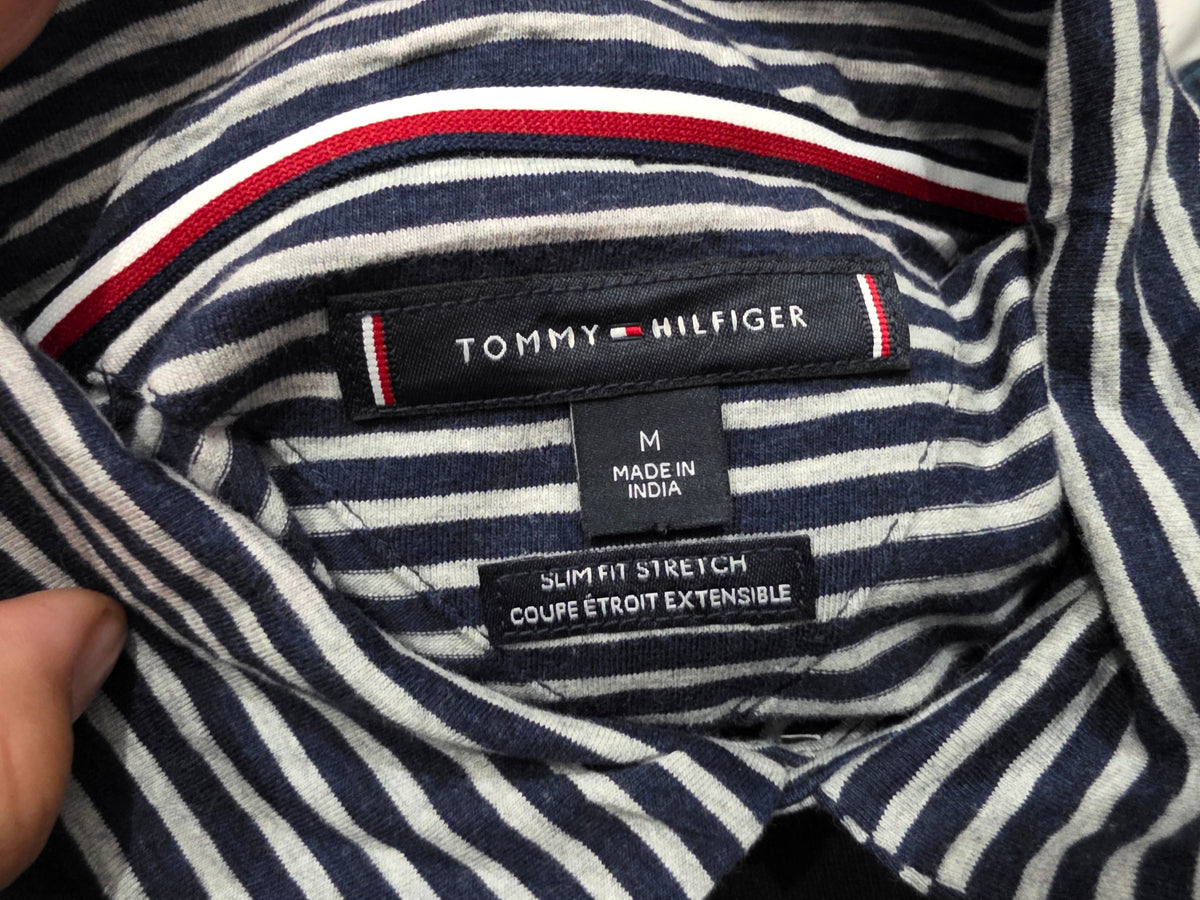 Playera Tommy Hilfiger Mediana M Azul Y Gris Lineas (Usado)