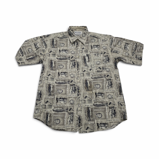 Camisa Columbia Mediana M Cafe Peces Manga Corta (Usado)