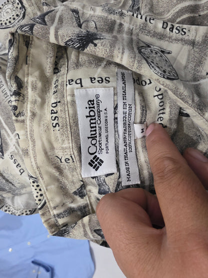 Camisa Columbia Mediana M Cafe Peces Manga Corta (Usado)