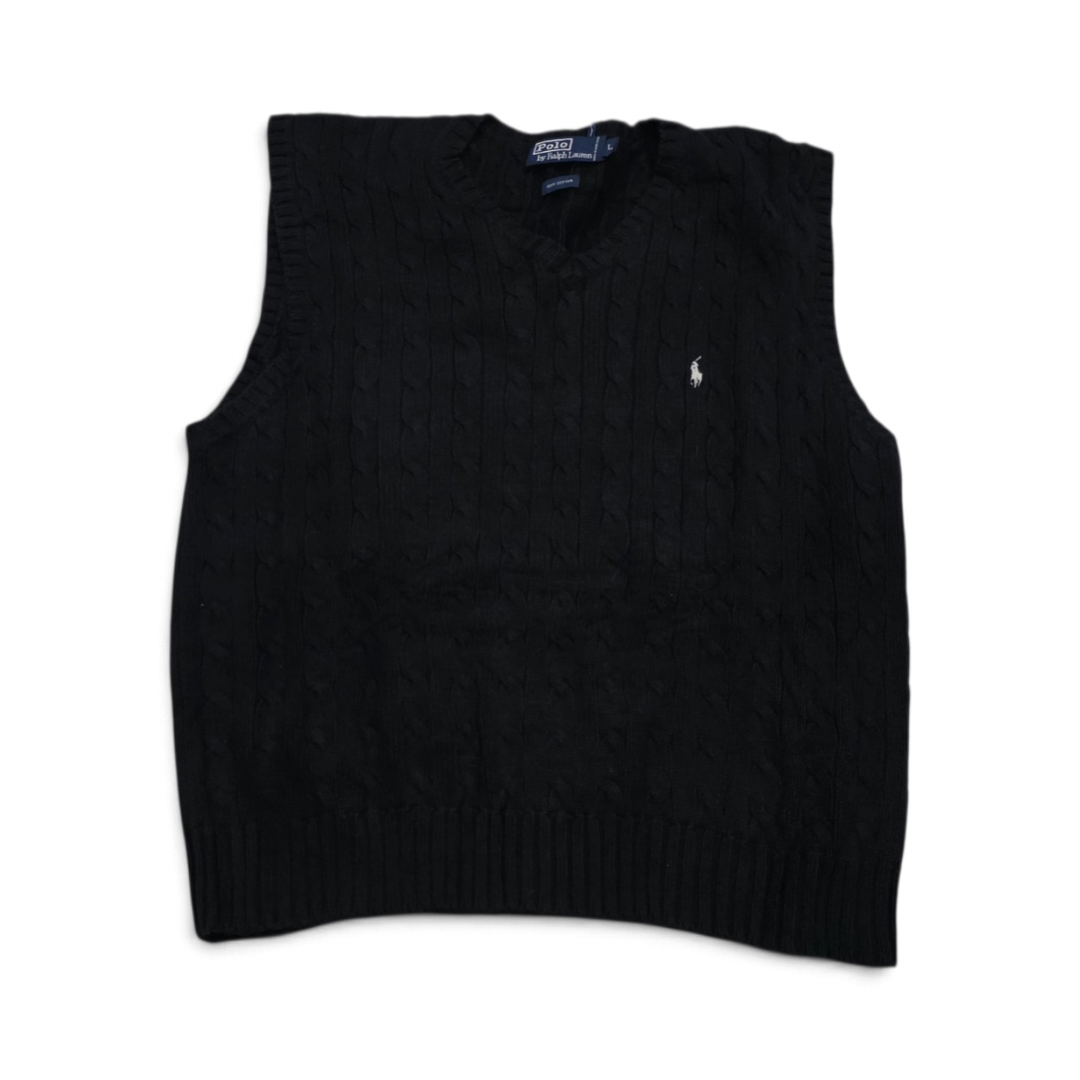 Chaleco Ralph Lauren Grande L Negro Pony Blanco Tejido (Usado)