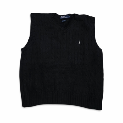 Chaleco Ralph Lauren Grande L Negro Pony Blanco Tejido (Usado)