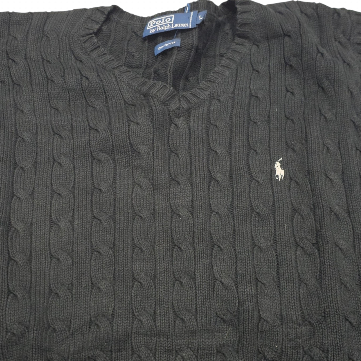Chaleco Ralph Lauren Grande L Negro Pony Blanco Tejido (Usado)