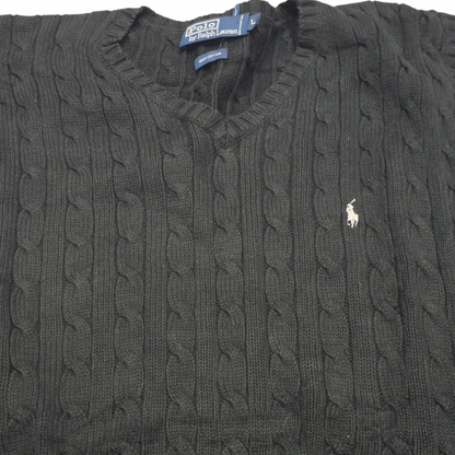 Chaleco Ralph Lauren Grande L Negro Pony Blanco Tejido (Usado)