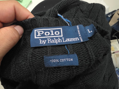 Chaleco Ralph Lauren Grande L Negro Pony Blanco Tejido (Usado)