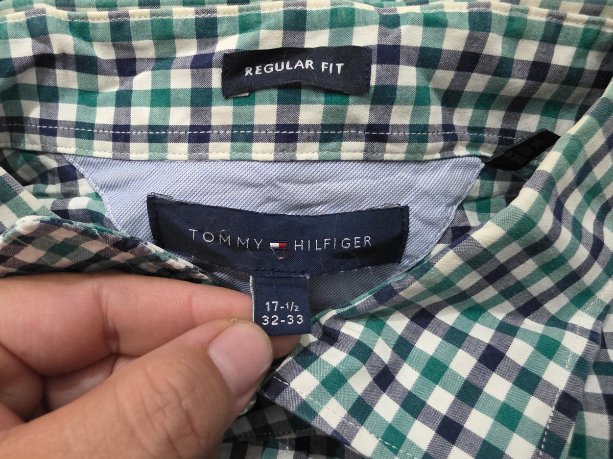 Camisa Tommy Hilfiger Xgrand Regular Fit Cuadro Azul Y Verde (Usado)