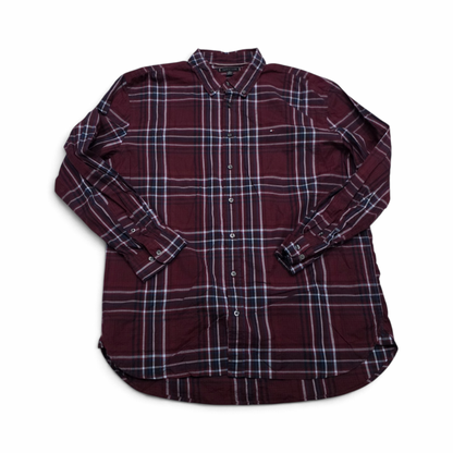 Camisa Tommy Hilfiger 2xl Regular Fit Stretch Cuadro Vino (Usado)