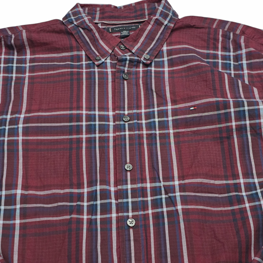 Camisa Tommy Hilfiger 2xl Regular Fit Stretch Cuadro Vino (Usado)