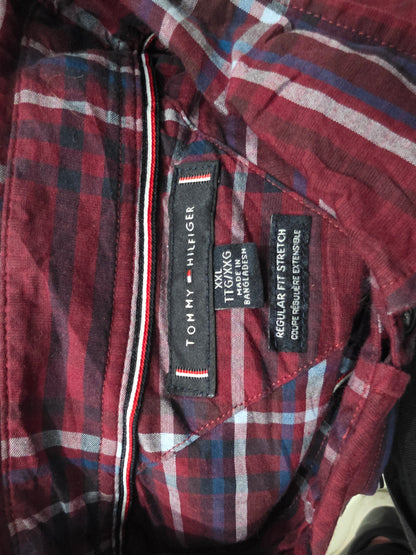 Camisa Tommy Hilfiger 2xl Regular Fit Stretch Cuadro Vino (Usado)