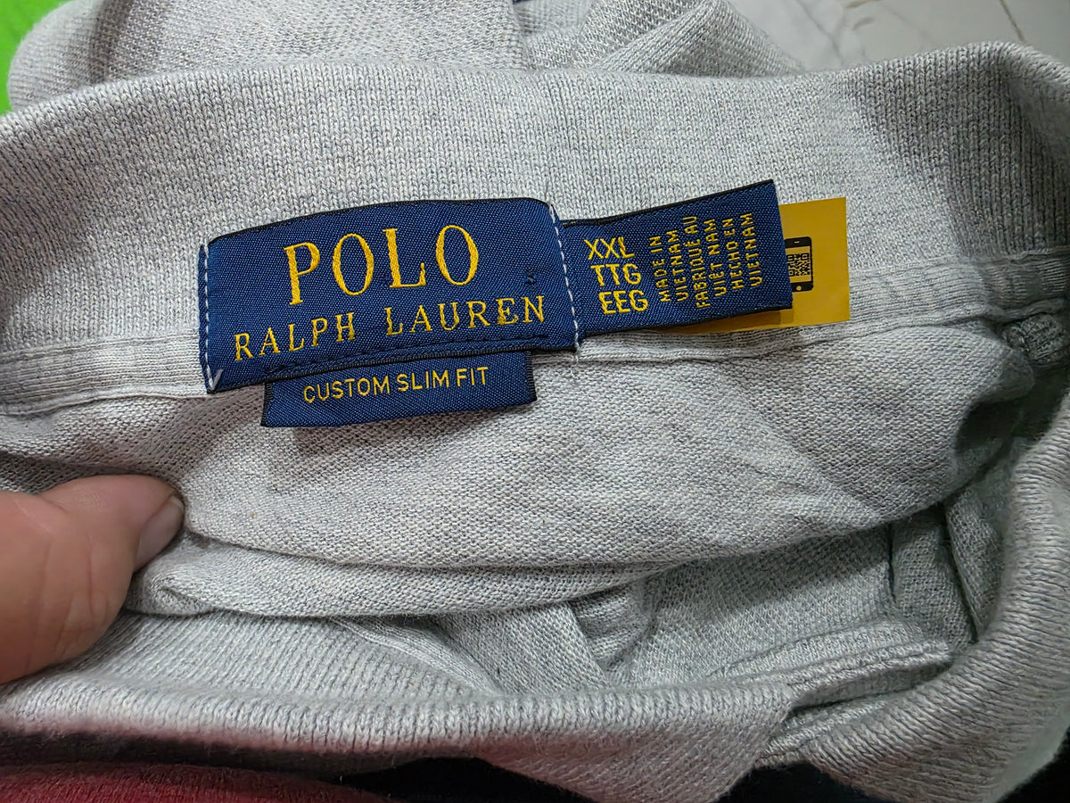 Playera Polo Ralph Lauren 2xl Custom Slimfit Gris Pony Azul (NUEVO)