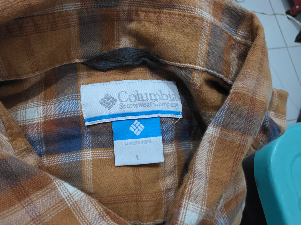 Camisa Columbia Grande L Cuadro Naranja Y Cafe (Usado)